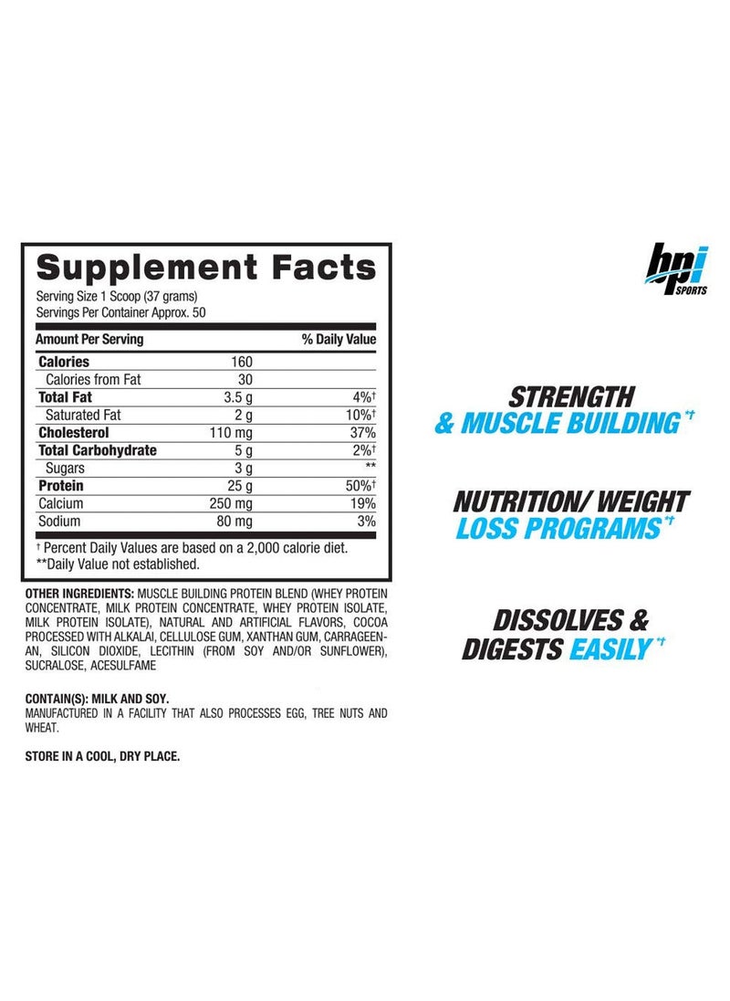 BPI SPORTS - Protein Whey HD Supports Building Lean Muscle Mass - Chocolate Cookie - (4 lb) - Image 1