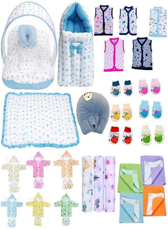 Infantbond by fareto All Season use Baby Essentials Combo | Baby Products | Baby Gift Set | Baby Combo Set for New Born (0-6months)(Pack of 41)(Blue taj) - Image 1