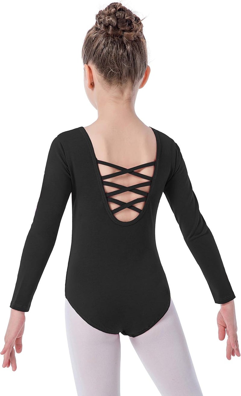 MOLLDAN Girls Long Sleeve Ballet Leotards Crisscross Straps Back Dance Tops - Image 1