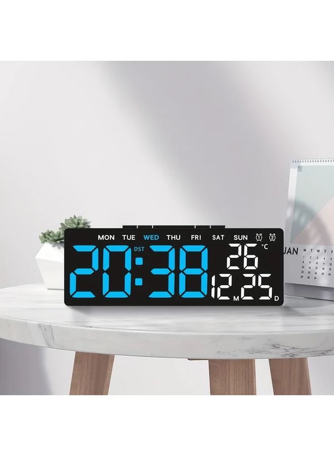 Black Shell Blue Light USB LED Alarm Clock with Temperature Display Adjustable Brightness Night Mode - Image 2