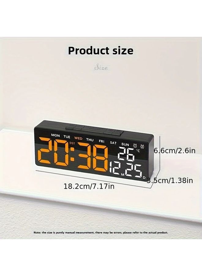 Black Shell Blue Light USB LED Alarm Clock with Temperature Display Adjustable Brightness Night Mode - Image 3