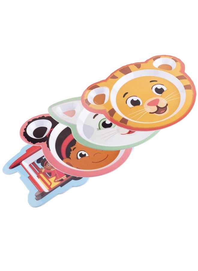 أس سي أس دايركت 4 أطباق طعام دانيال تايجر - أطباق لطيفة للأطفال مع دانيال تايجر، عربة، قطة كاترينا وإيلينا - أقسام مقسمة للتحكم في الحصص وتناول طعام صحي، آمنة للغسل في غسالة الأطباق - Image 2