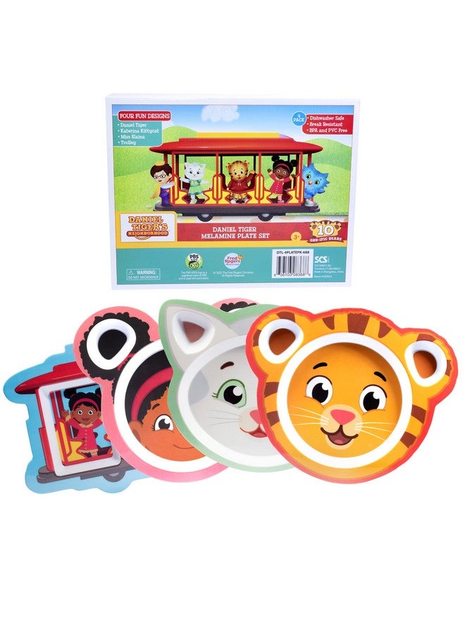 أس سي أس دايركت 4 أطباق طعام دانيال تايجر - أطباق لطيفة للأطفال مع دانيال تايجر، عربة، قطة كاترينا وإيلينا - أقسام مقسمة للتحكم في الحصص وتناول طعام صحي، آمنة للغسل في غسالة الأطباق - Image 1
