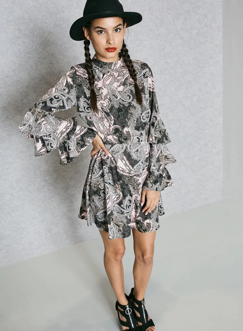 Missguided Paisley Print Ruffle Dress
