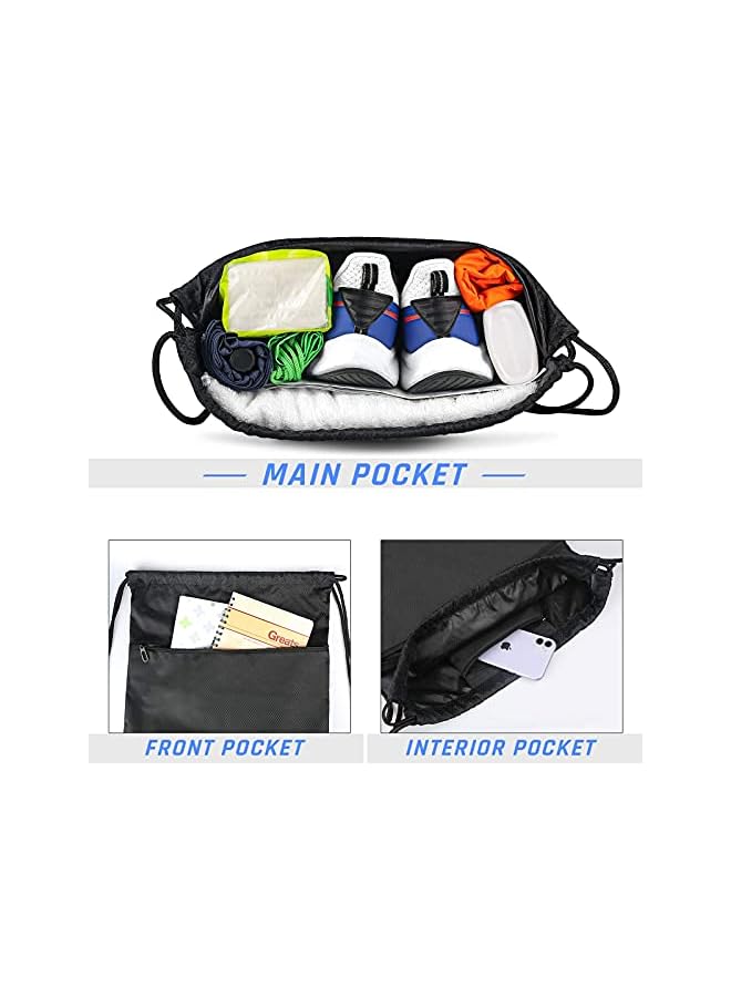 PROMASS Drawstring Gym Backpack, Sport Sack Pe Bag, Waterproof Scratch Resistant Bag For Men And Women, Large Backpack With Outside Zipper For School Beach Holidays Swimming Travel(Black) - Image 2