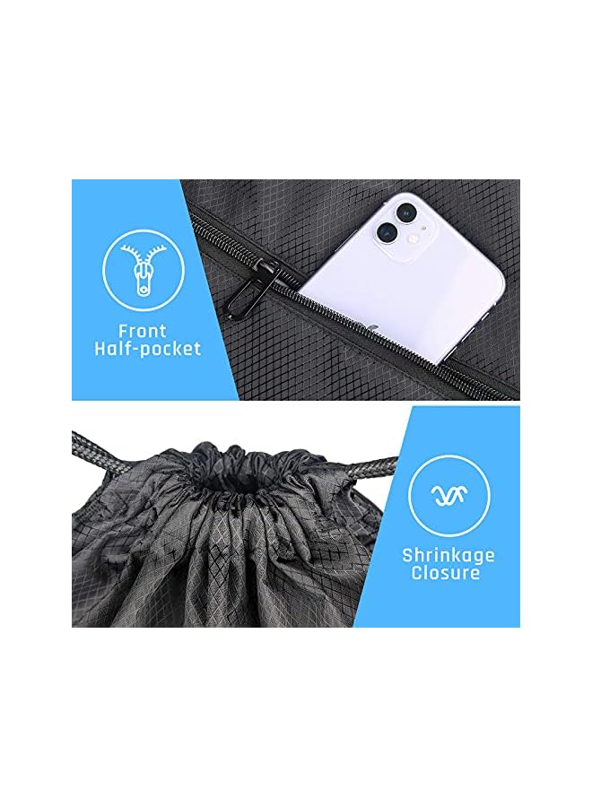 PROMASS Drawstring Gym Backpack, Sport Sack Pe Bag, Waterproof Scratch Resistant Bag For Men And Women, Large Backpack With Outside Zipper For School Beach Holidays Swimming Travel(Black) - Image 4