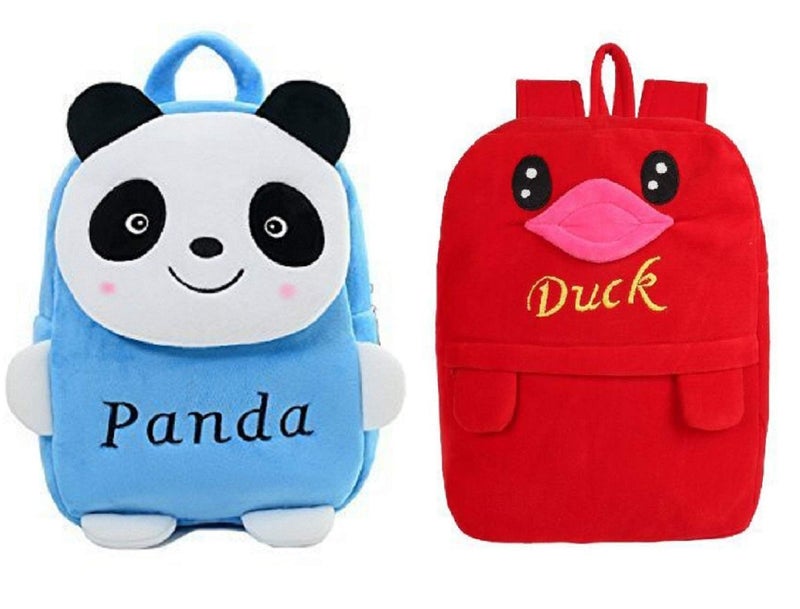 blue tree Kid's Soft Velvet Cartoon School Plush Backpack,Mini Bag,Travel Bag for Baby Boy/Girl (Blue Panda & Red Duck) - Image 4