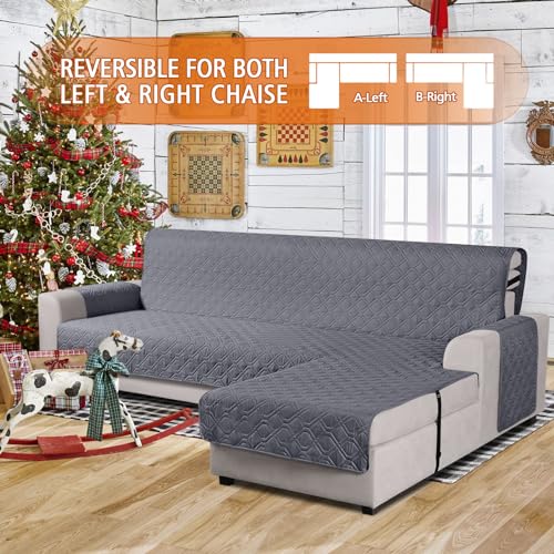 VANSOFY Upgraded Sectional Couch Covers 100% Waterproof L Shaped Sofa Slipcover Reversible Chaise Lounge Cover for Sectional Sofa Cover for Pets Cat Dog(Small,Dark Gray) - Image 2