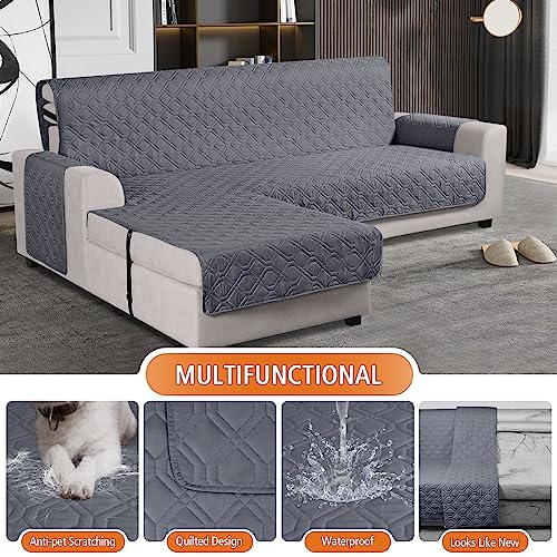 VANSOFY Upgraded Sectional Couch Covers 100% Waterproof L Shaped Sofa Slipcover Reversible Chaise Lounge Cover for Sectional Sofa Cover for Pets Cat Dog(Small,Dark Gray) - Image 4