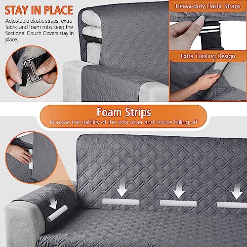 VANSOFY Upgraded Sectional Couch Covers 100% Waterproof L Shaped Sofa Slipcover Reversible Chaise Lounge Cover for Sectional Sofa Cover for Pets Cat Dog(Small,Dark Gray) - Image 5