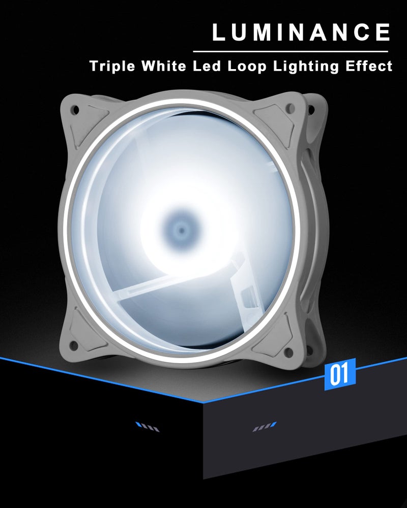 PANO-MOUNTS 120mm White RGB PC Cooling Fans 3-Pack - Ultra Quiet High Airflow LED 12V Computer Case Fans with Triple Light Loops - Image 2