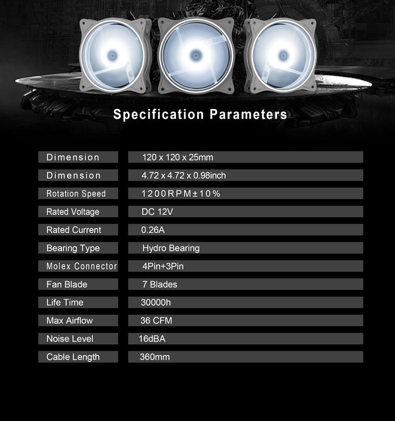PANO-MOUNTS 120mm White RGB PC Cooling Fans 3-Pack - Ultra Quiet High Airflow LED 12V Computer Case Fans with Triple Light Loops - Image 4