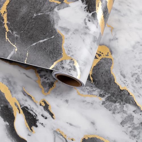 VaryFloral White Gold Gray Marble Contact Paper Peel and Stick Countertops Modern Removable Marble Wallpaper Vinyl Wrap for Table Desk Bathroom Waterproof Self Adhesive Counter Top Cover 11.8"x118" - Image 1
