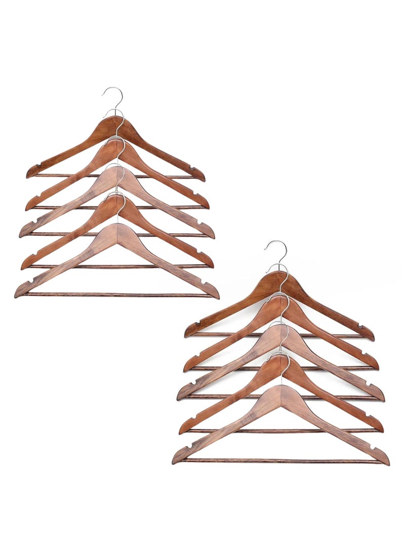 VIO - Wooden Hangers 10 Pack Heavy Duty Smooth Finish Coat Hangers with Non Slip Durable Space Saving Velvet Bottom Hangers for Suits Jackets Dresses Closet Organization Premium Quality Clothes Hangers - Image 1