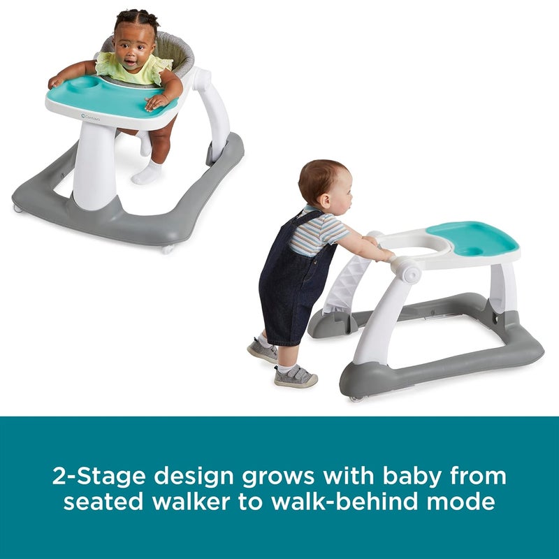 Contours Contours Graze 2in1 Foldable Infant and Baby Push Walker Seated or WalkBehind Design Removable and Washable Seat Pad and Snack Tray Height Adjustable Seat Pad Wide and Sturdy Frame  GrayTeal - Image 2