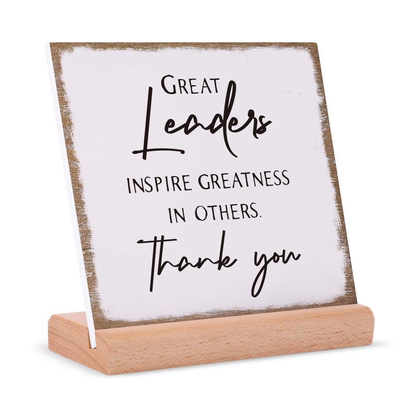 Afterprints Leader Gifts for Men Women  Thank You Gifts for Boss Great Leaders Supervisor  Appreciation Plaque Present for Boss Day Retirement Leaving  Leaders Signs with Wooden Stand - Image 1