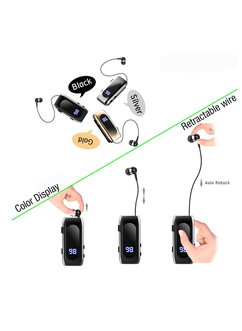 Retractable Bluetooth Headphones, Collar Clip Bluetooth Headsets Wireless Earphone Battery Display Quick Charger Handsfree Earbuds v5.2 with Microphone for Cell Phone - Image 5