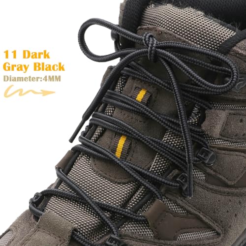 DELELE 2 Pair Round Boot Laces Outdoor Hiking Walking Shoelaces Dark Gray Black Striped Shoe Lace Work Shoe Strings 31 inch - Image 2