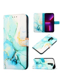 HuHa Case Cover For Xiaomi Poco M2 / Redmi 9 PT003 Marble Pattern Flip Leather Phone Case Green LS003 