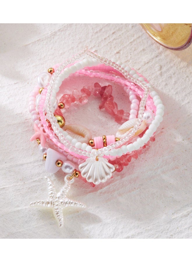 Happy D 7-Piece Bohemian Jewelry Bracelet Set for Women - Rainbow Rice Beads and Shell Combo with White Starfish Charm - Summer Beach Surf Party Accessories - Image 4