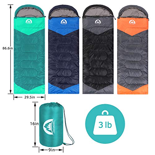 SWTMERRY Sleeping Bag 3 Seasons (Summer, Spring, Fall) Warm & Cool Weather - Lightweight,Waterproof Indoor & Outdoor Use for Kids, Teens & Adults for Camping Hiking, Backpacking (Emerald Green) - Image 2