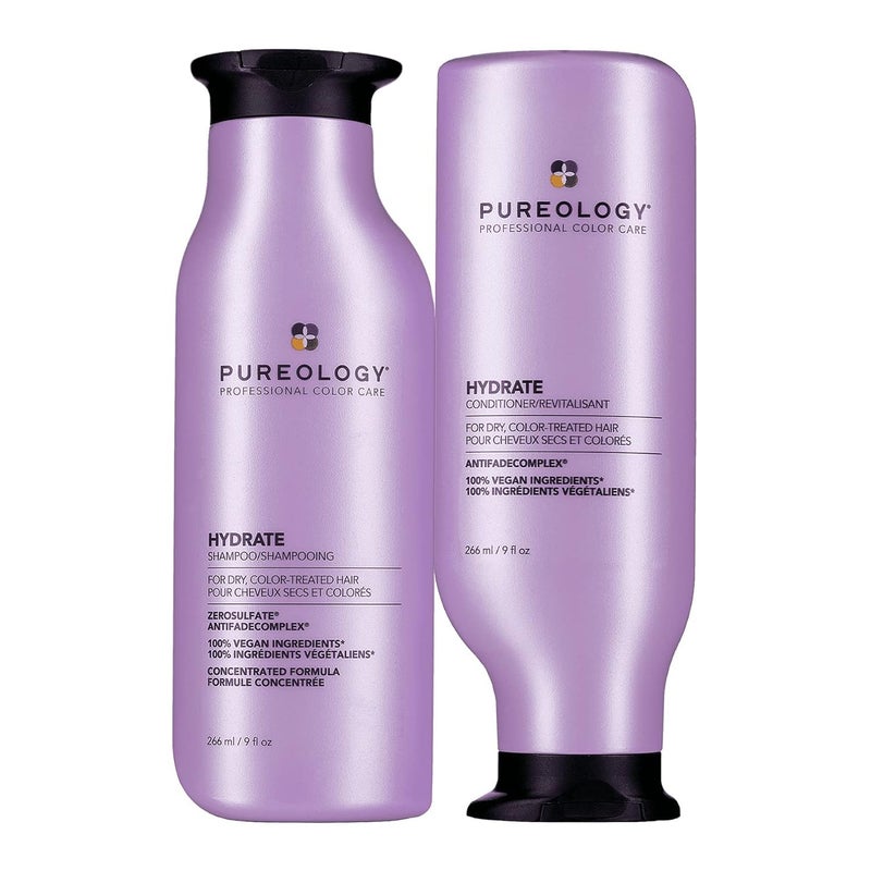 Pureology Hydrate Shampoo & Conditioner Set - For Dry or Color-Treated Hair, Intense Hydration & Softness, With Rose Extract & Green Tea, Vegan & Sulfate-Free, 9 Fl Oz - Image 1