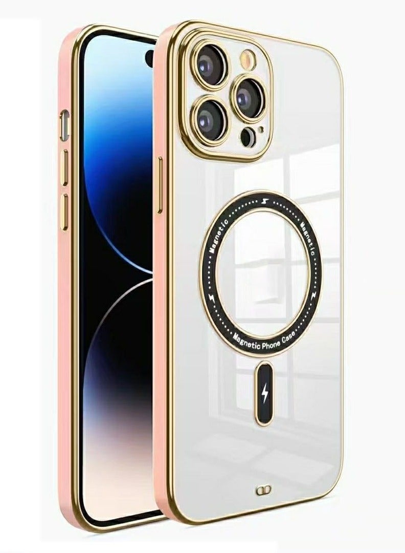Color Fans Clear Magnetic Case for iPhone 12 Pro Max Case 6.7 inch Compatible with MagSafe Plating Soft Edge Bumper Anti-Scratch Translucent Back Cover Pink  - Image 1