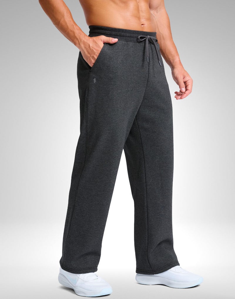 Soothfeel Men's Fleece Sweatpants Cotton Open Bottom Straight Leg Baggy Winter Warm Pants Sweatpants Charcoal L - Image 3