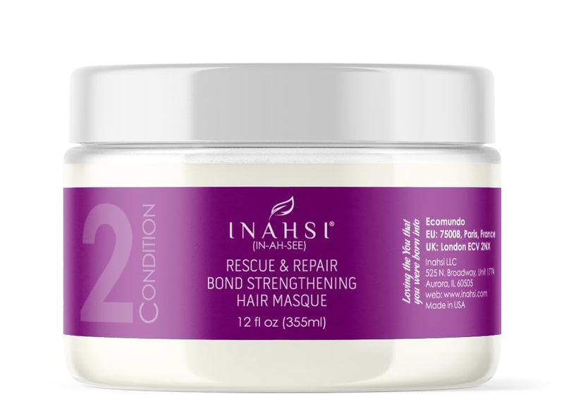 INAHSI Rescue & Repair Bond Strengthening Hair Masque | Deep Conditioner for Men, Women, or Kids with Curly Hair | Hair Products for Naturally Curly Hair 12 oz | Made in the USA