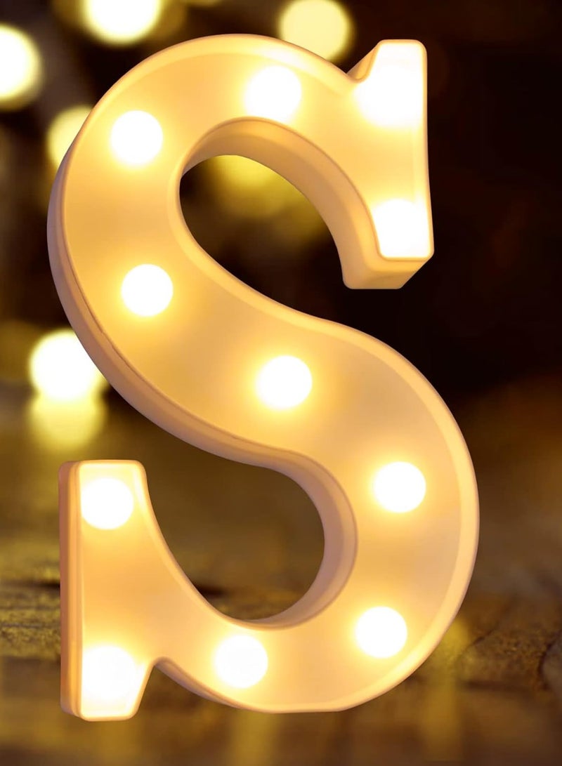 معرض الأعياد لافتة حروف مضيئة LED بلاستيكية مزخرفة على شكل حرف "S"، تعمل بالبطارية، مناسبة لحفلات الزفاف والديكور المنزلي، ارتفاع 22 سم (تتضمن البطارية)  - Image 3