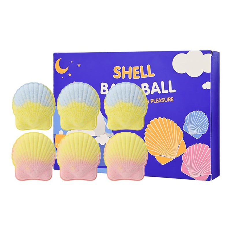 Scented Bath Balls Seashell, Relaxing Aromatherapy, Hydration and Skin Care, Rich Foam and Bright Colours, Original Gift for Women, Set of 6 - Image 1