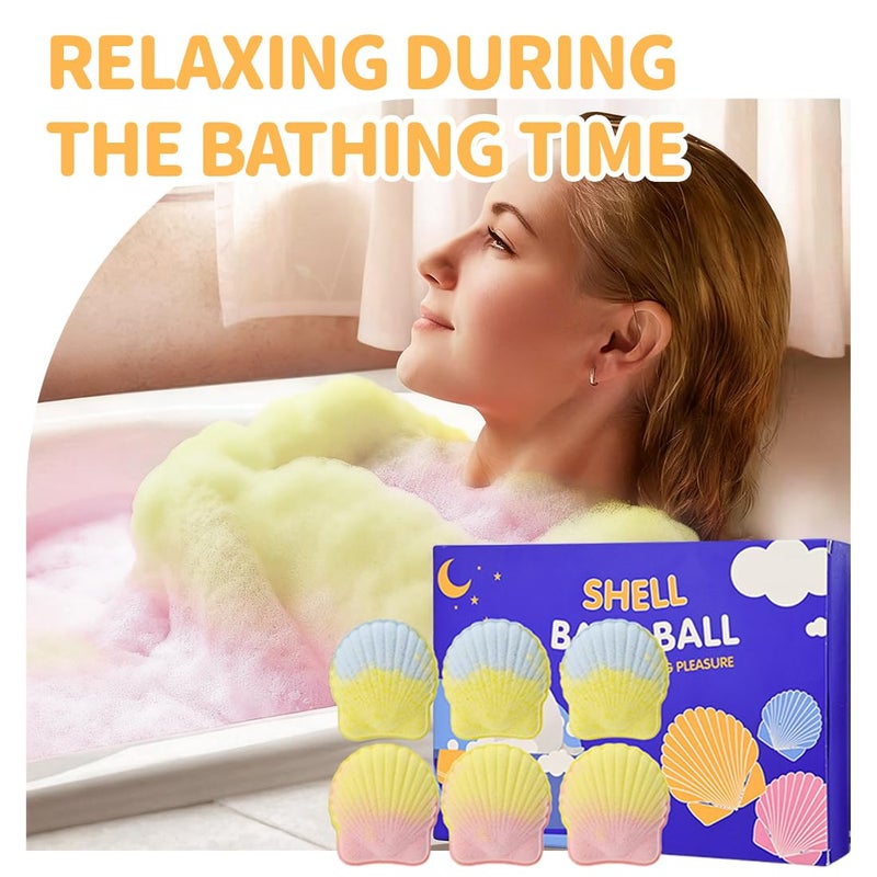 Scented Bath Balls Seashell, Relaxing Aromatherapy, Hydration and Skin Care, Rich Foam and Bright Colours, Original Gift for Women, Set of 6 - Image 5