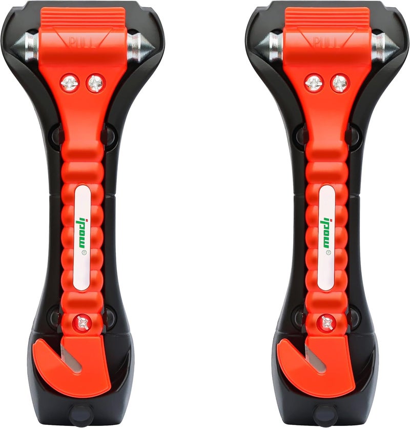 IPOW 2 Pack Car Window Breaker Seatbelt Cutter, Heavy Carbon Steel Glass Breaker Car Safety Hammer Emergency Escape Tool, Auto Rescue Life Saving Survival Kit for Car, Office, Home - Image 1