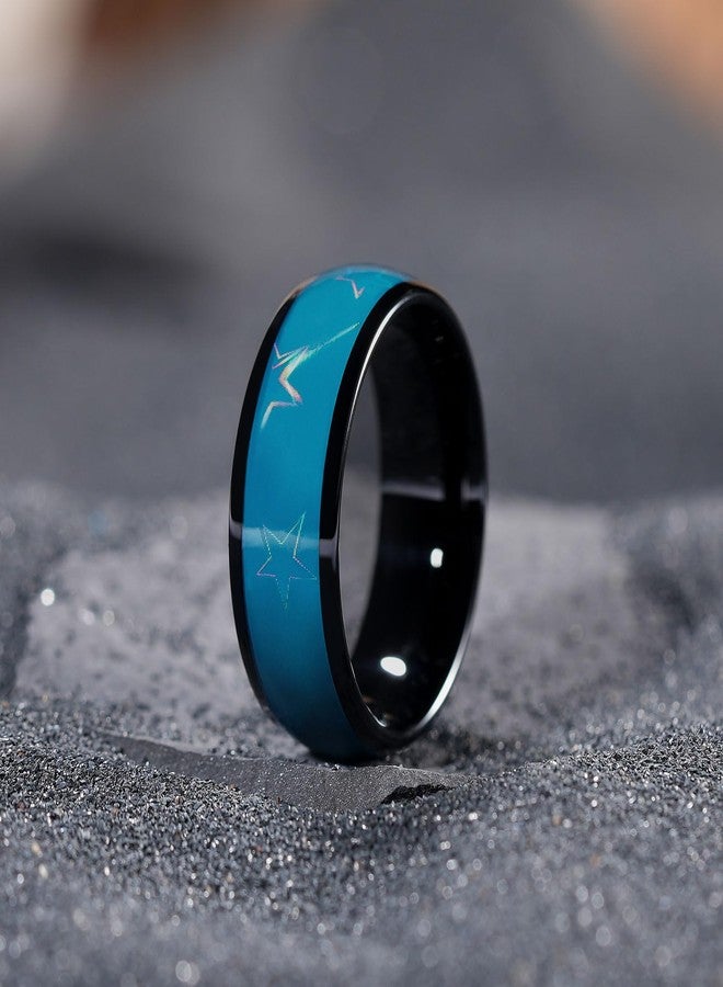King Will Tungsten Carbide Wedding Band for Men - 8mm Black High Polished Domed Blue 3D Stars Inlay Mens Ring for Everyday Wear Comfort Fit Size 14 - Image 2