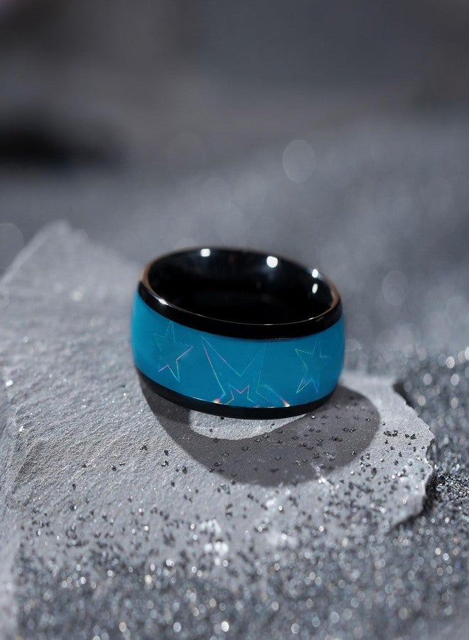 King Will Tungsten Carbide Wedding Band for Men - 8mm Black High Polished Domed Blue 3D Stars Inlay Mens Ring for Everyday Wear Comfort Fit Size 14 - Image 3