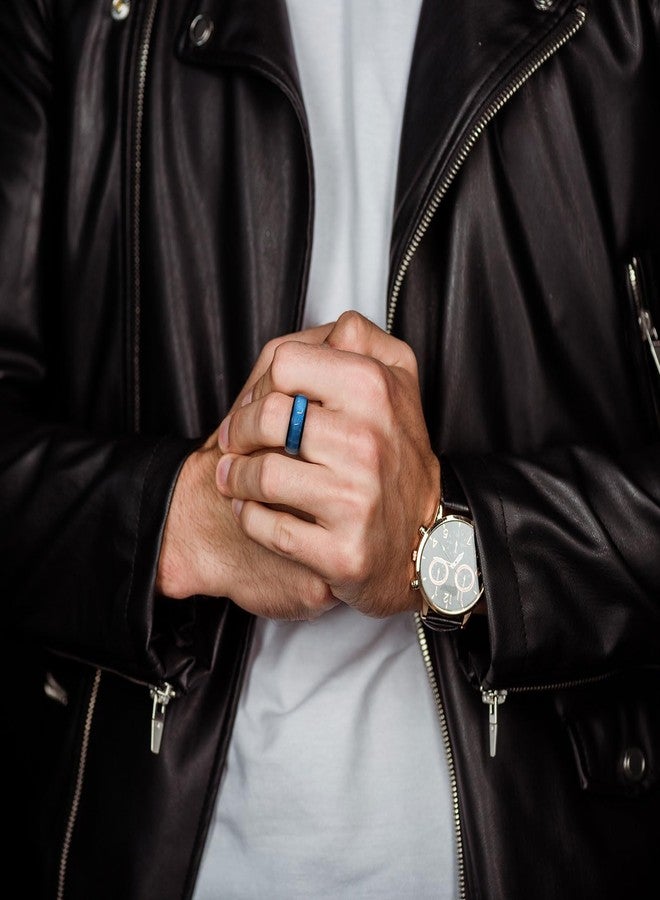 King Will Tungsten Carbide Wedding Band for Men - 8mm Black High Polished Domed Blue 3D Stars Inlay Mens Ring for Everyday Wear Comfort Fit Size 14 - Image 4