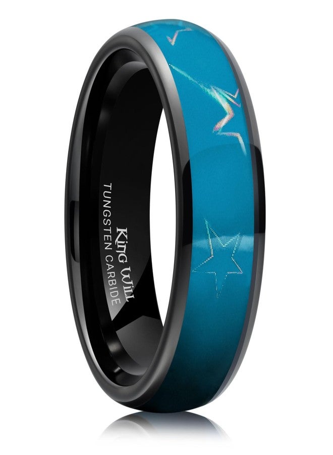 King Will Tungsten Carbide Wedding Band for Men - 8mm Black High Polished Domed Blue 3D Stars Inlay Mens Ring for Everyday Wear Comfort Fit Size 14 - Image 1