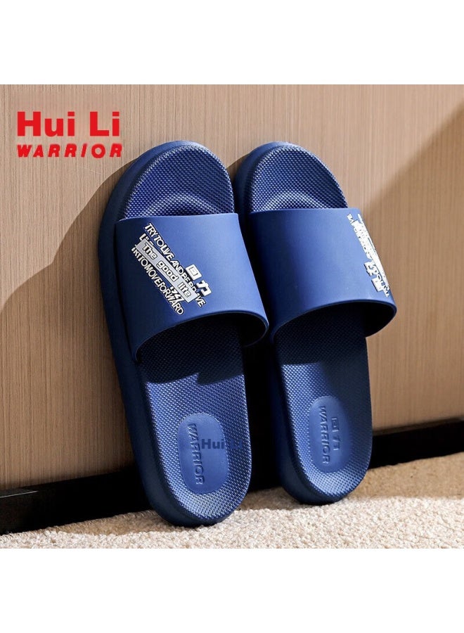 Pull Back Warrior Simple Couple Style حمام داخلي وخارجي ارتداء دش غير زلة مقاومة للبلى ناعمة مرنة قابلة للتنفس مريحة سميكة القاعدة صندل رجال موديل Hl01815 Navy Blue المقاس 43 - Image 1