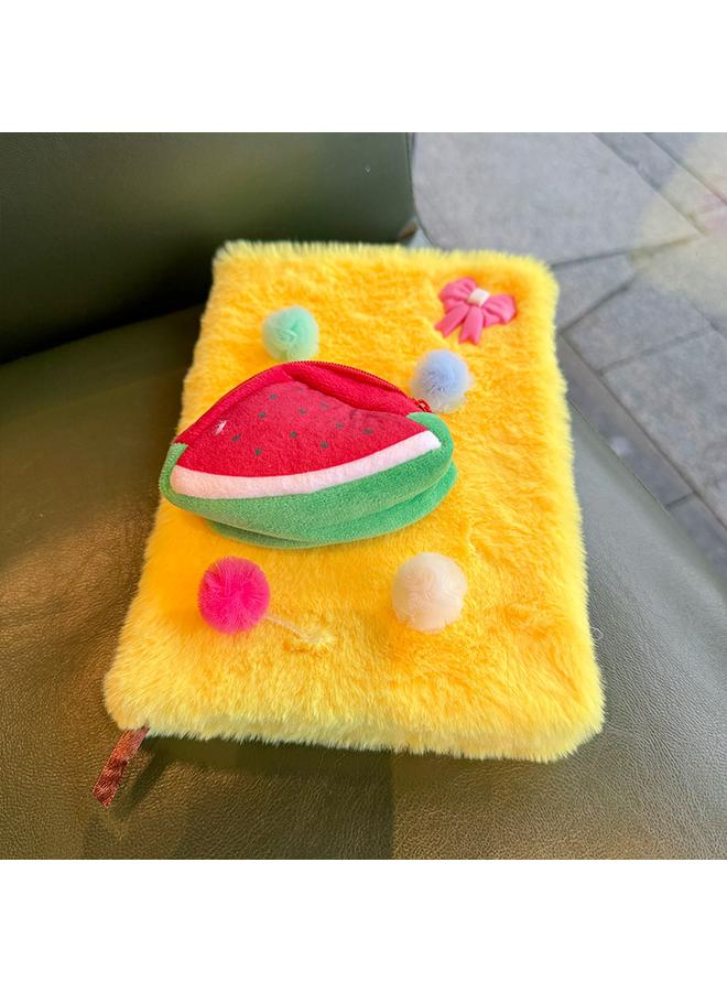 Bluejw Fluffy Cute High-value Hand Ledger Cartoon Strawberry Fruit Pattern Girl's Heart Plush Notebook - Image 1