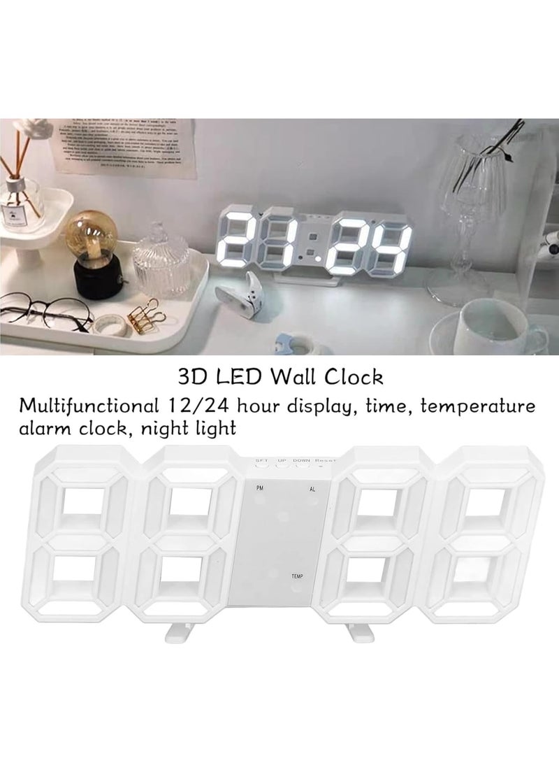 Y&D 3D LED Digital Wall Clock/Desk Alarm Clock with Remote Control for Kitchen Bedroom Office, 9.7" LED Night Light Decor Clock Adjust Brightness 12H/24H Time Date Temperature, Great Gift(White Word) - Image 2