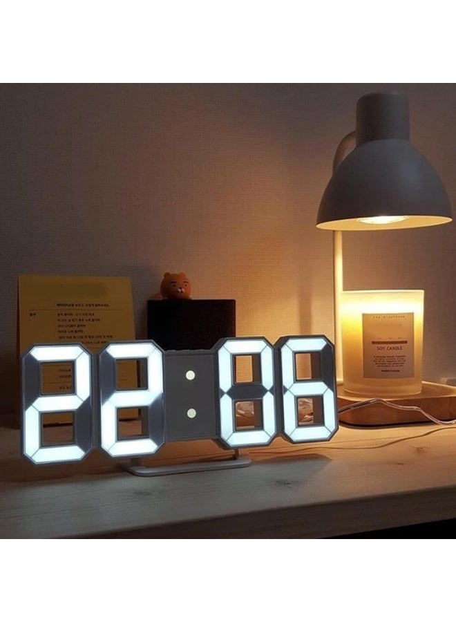 Y&D 3D LED Digital Wall Clock/Desk Alarm Clock with Remote Control for Kitchen Bedroom Office, 9.7" LED Night Light Decor Clock Adjust Brightness 12H/24H Time Date Temperature, Great Gift(White Word) - Image 1