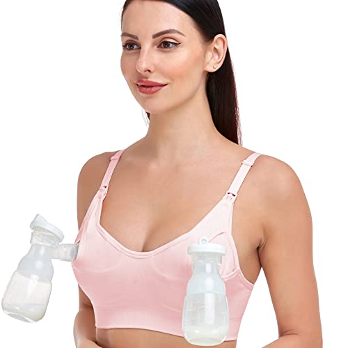 GXXGE Nursing Bra Support Pumping Bra Hands Free All in One Maternity Bra Comfortable Breast No Pad Pumps Bra Black Nude Pink Medium - Image 3
