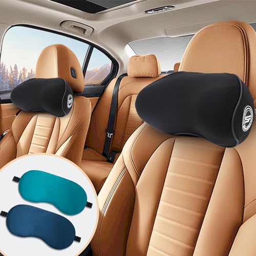 2 Pack Car Headrest Pillow for Neck Support 100 Memory Foam Car Neck Pillow with Sleep Mask Universal Fit Head Rest Travel Pillow Car Pillow for Pain Relief While DrivingContains 2 Eye Masks