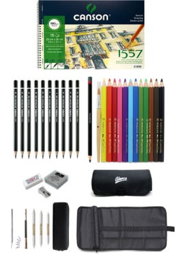 Glance Canson Drawing Notebook 25X35CM180 gr 15 Sheets Faber-Castell Grip Crayons Drawing Sketch Set with Bag 