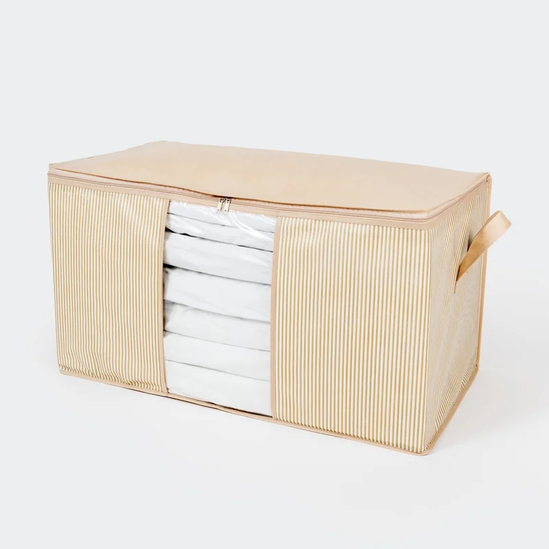 Nacarev 2 Pieces Mega Size Window Line Pattern Printed Beige Quilt Organizer Storage Bag Set 90X50X50 cm