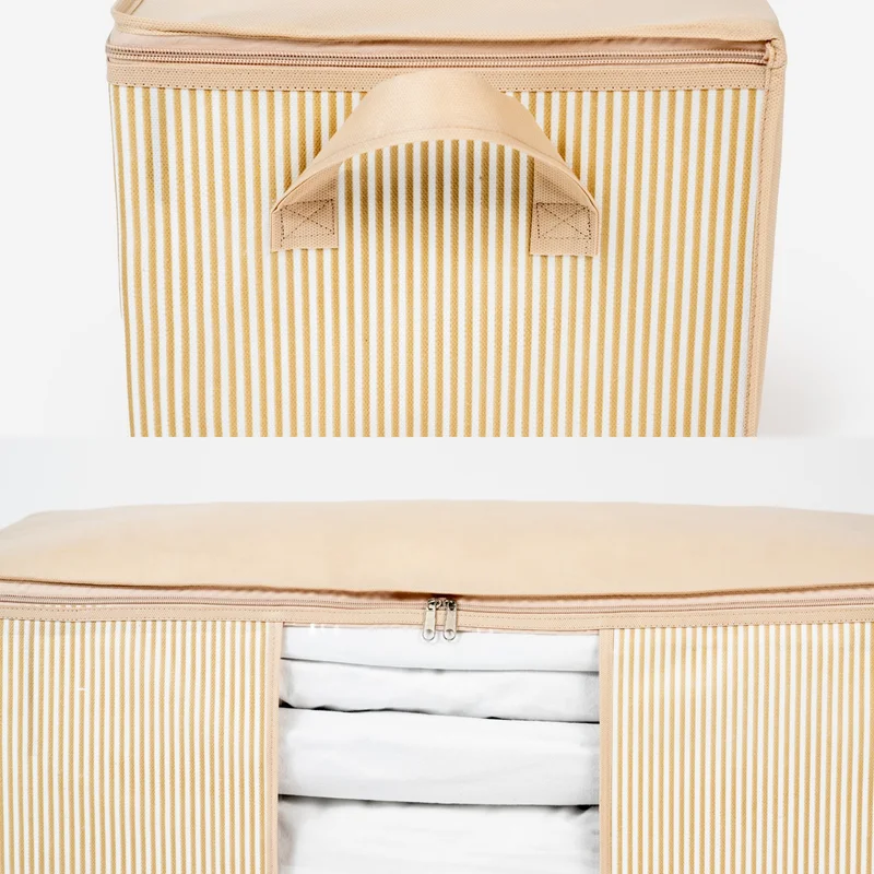 Nacarev 2 Pieces Mega Size Window Line Pattern Printed Beige Quilt Organizer Storage Bag Set 90X50X50 cm