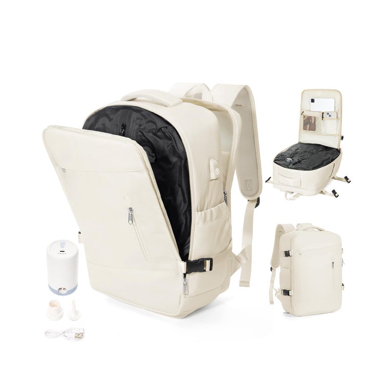 WEPOET Travel Backpack with Vacuum System Women, Waterproof Vacuum Backpack with Pump, Compression Bags Travel Backpack Carry on Flight Approved, Mochila de Viaje Compresion al Vacio Men(beige) - Image 1