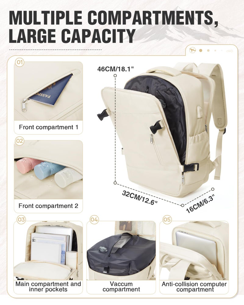 WEPOET Travel Backpack with Vacuum System Women, Waterproof Vacuum Backpack with Pump, Compression Bags Travel Backpack Carry on Flight Approved, Mochila de Viaje Compresion al Vacio Men(beige) - Image 2