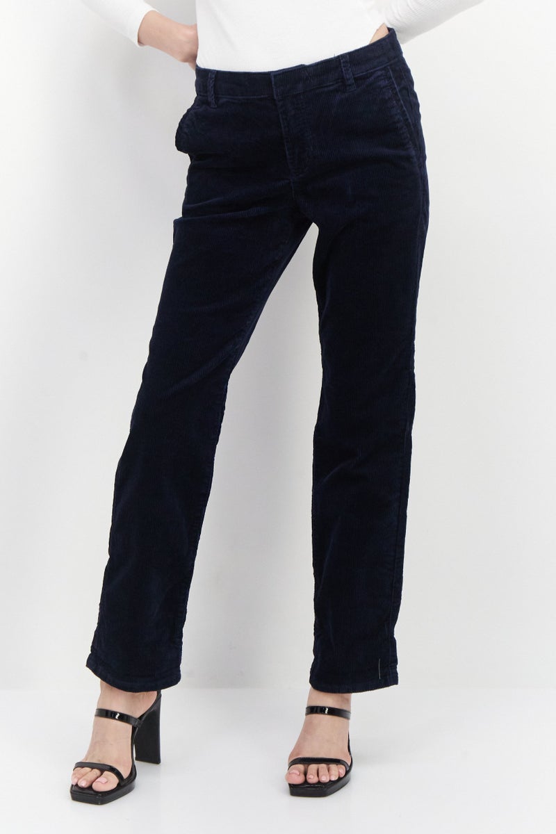 ESPRIT Women Wide Leg Ribbed Corduroy Pants, Navy - Image 1