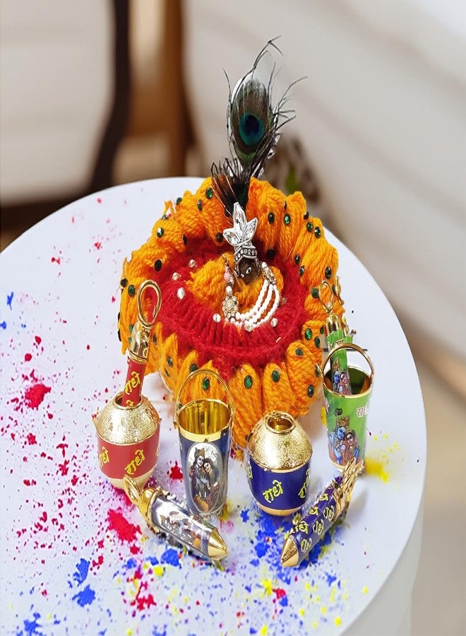 Bitona Laddu Bal Gopal Small Bucket And Matki Pichkari For Holi Festival Plastic Toy Combo, Beautiful Hand Work (2 Pc) Random Colors - Multicolor - Image 4